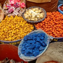 Treasures in a shop including blue indigo stones
